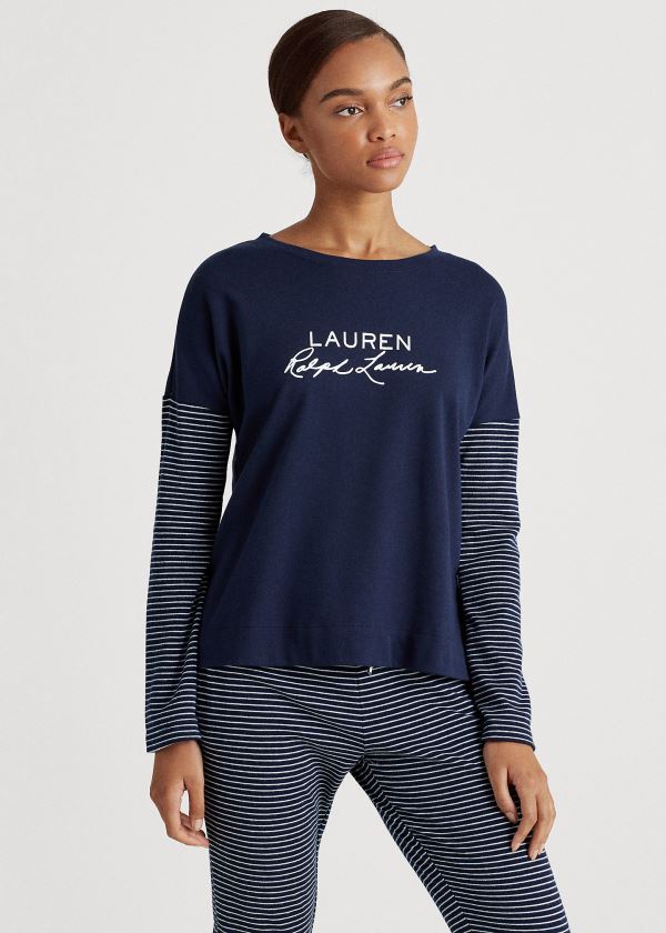 Top Pijama Ralph Lauren Mujer Azul Marino Rayas - Logo - UXWIO4573